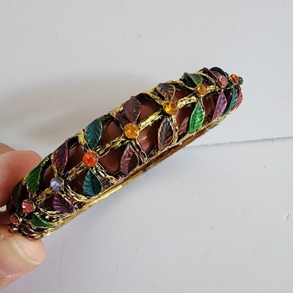 NWT Brown Antique Gold Leaf Crystal Tube Beaded Bangle Bracelet‎ - Picture 4 of 8